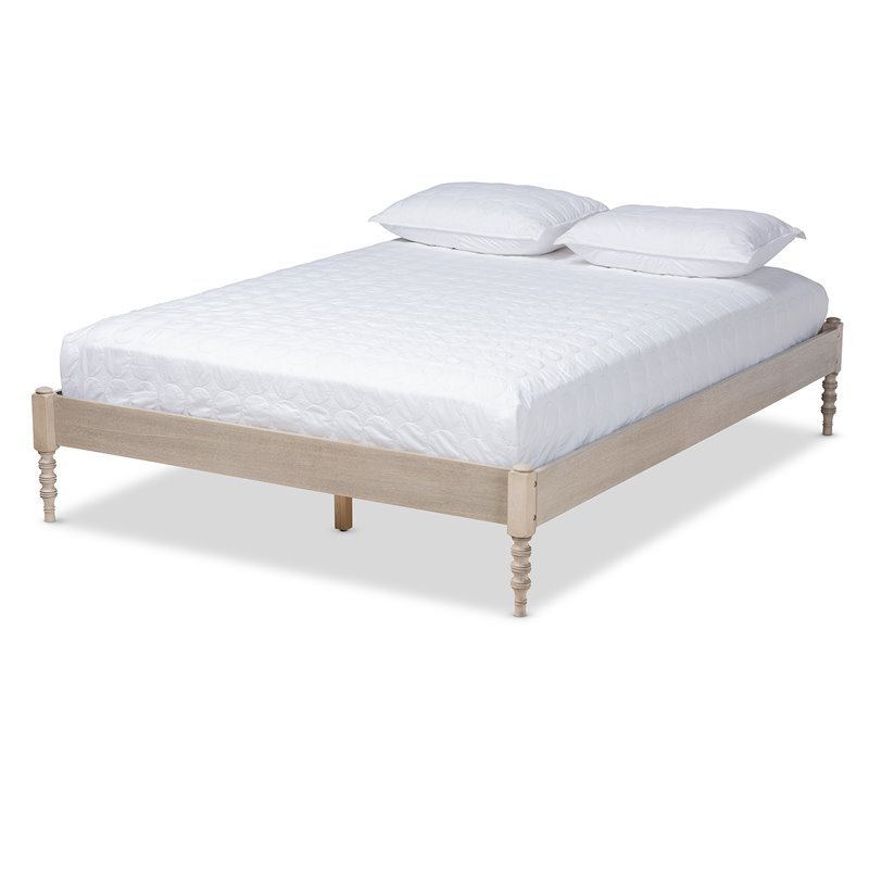 Baxton Studio Cielle Mid-Century Wood Platform Full Bed in Antique White