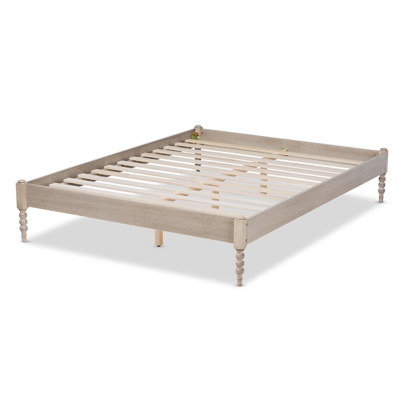 Baxton Studio Cielle Mid-Century Wood Platform Queen Bed in Antique White