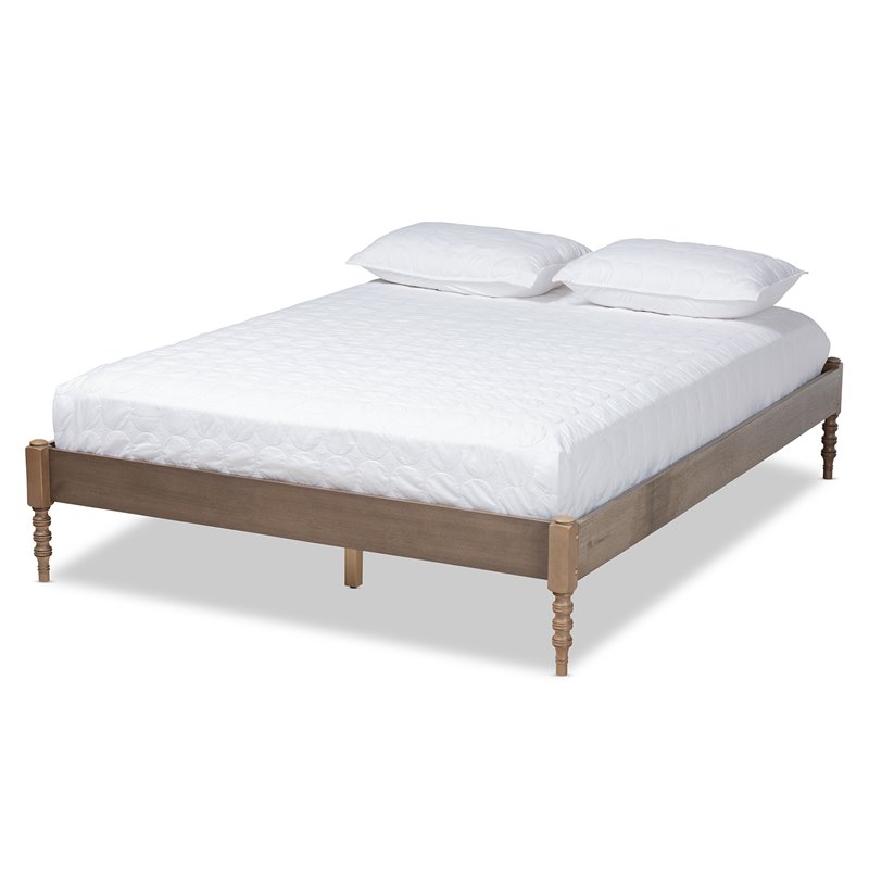 Baxton Studio Cielle Mid-Century Wood Platform Full Bed in Weathered Gray