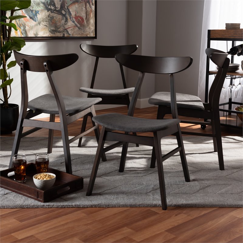 Baxton Studio Britte Dark Oak Wood Dining Chairs in Dark Gray - Set of 4