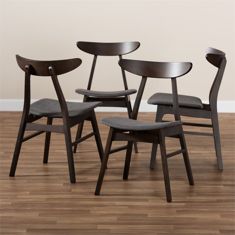 Baxton Studio Britte Dark Oak Wood Dining Chairs in Dark Gray - Set of 4