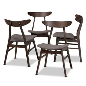 Baxton Studio Britte Dark Oak Wood Dining Chairs in Dark Gray - Set of 4