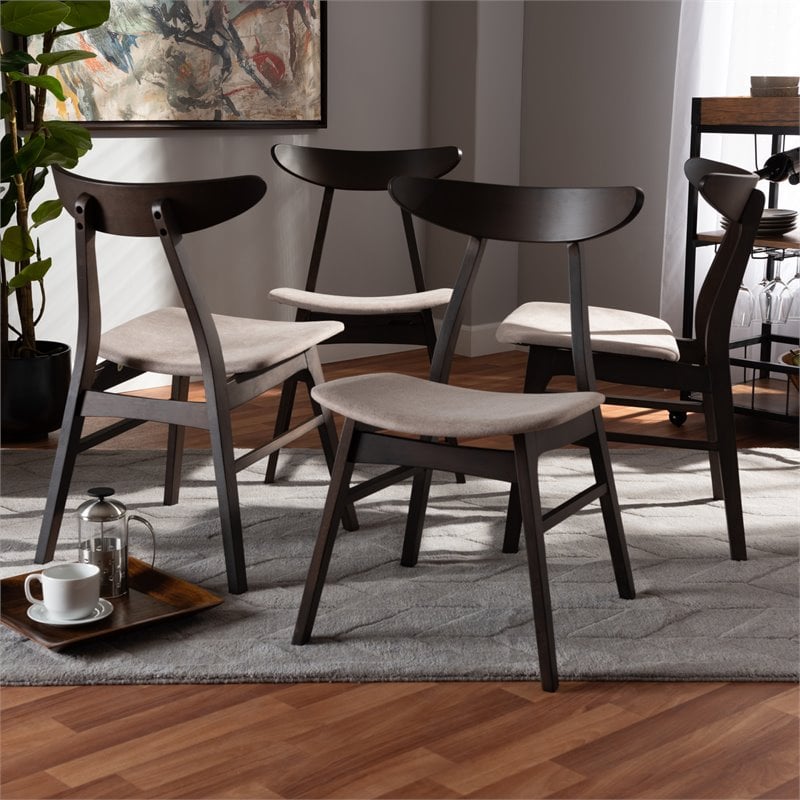 Baxton Studio Britte Dark Oak Wood Dining Chairs in Beige - Set of 4