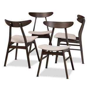 baxton studio britte dark oak wood dining chairs in beige - set of 4