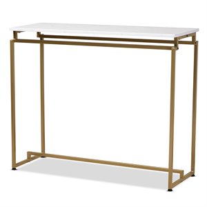 baxton studio renzo brushed gold metal console table with faux marble in white