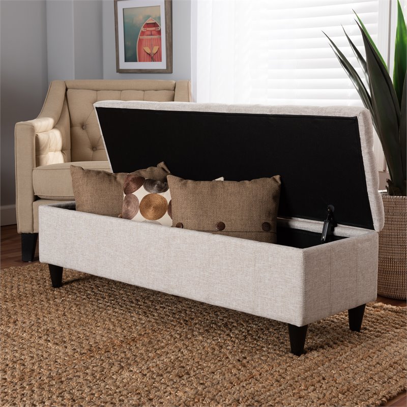 Baxton Studio Brette Beige Upholstered Dark Brown Wood Bench Ottoman