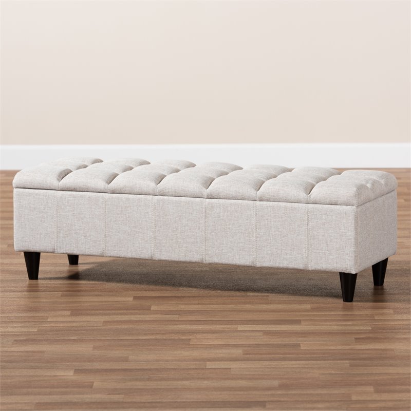 Baxton Studio Brette Beige Upholstered Dark Brown Wood Bench Ottoman