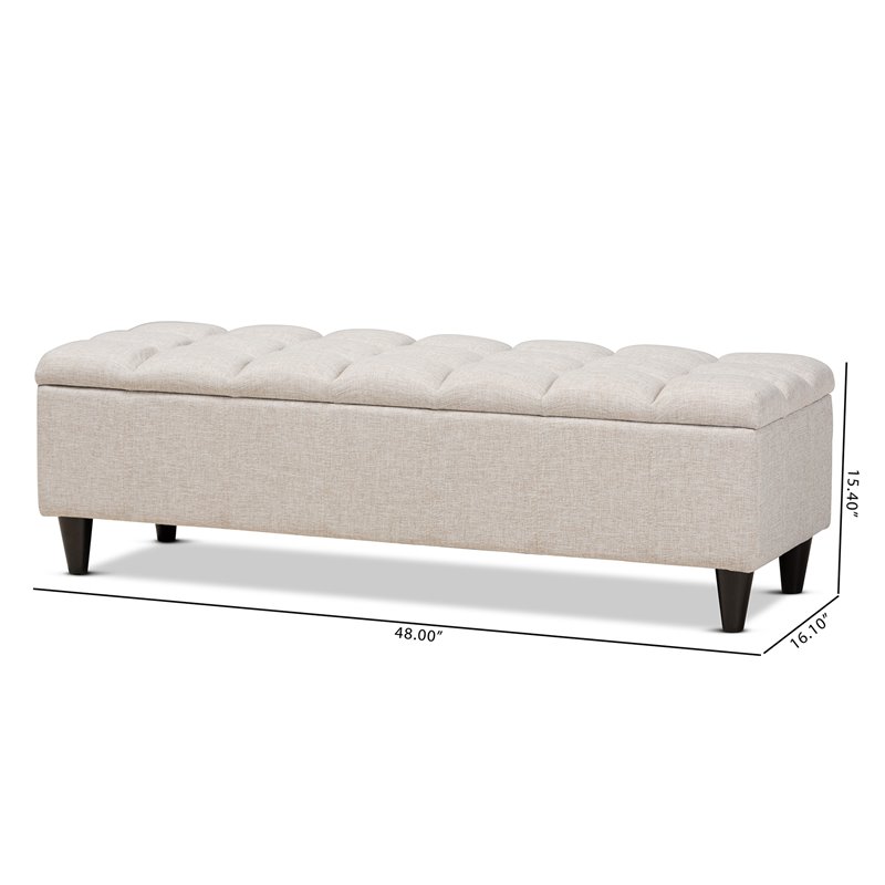 Baxton Studio Brette Beige Upholstered Dark Brown Wood Bench Ottoman