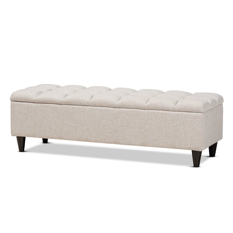 Baxton Studio Brette Beige Upholstered Dark Brown Wood Bench Ottoman