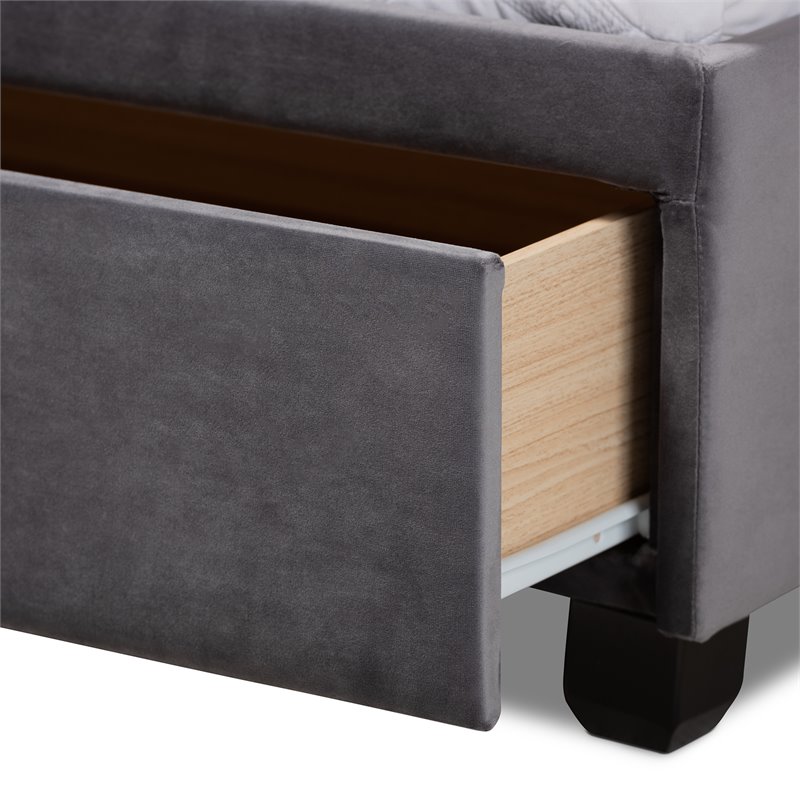 Baxton Studio Caronia Modern Velvet Tufted Platform Storage Queen Bed in Gray