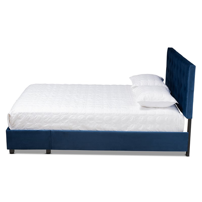 Baxton Studio Caronia Modern Velvet Tufted Platform Storage Queen Bed in Blue