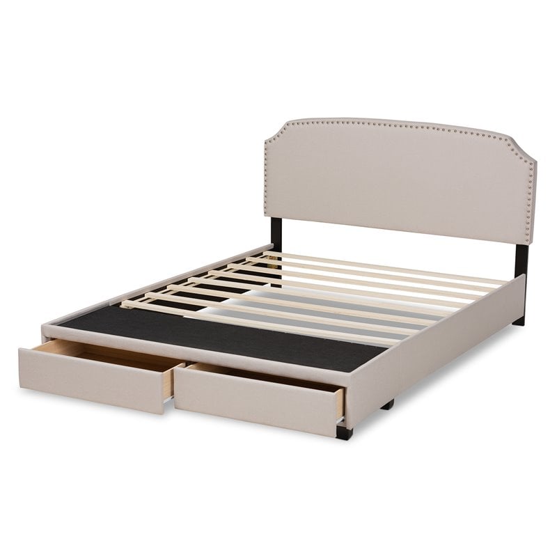 Baxton Studio Larese Fabric Upholstered Platform Storage Queen Bed in Beige