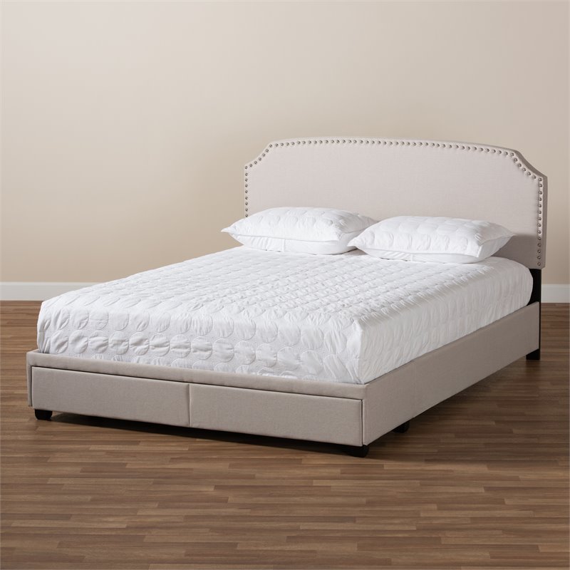 Baxton Studio Larese Fabric Upholstered Platform Storage Queen Bed in Beige