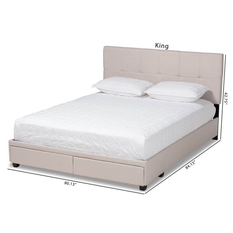 Baxton Studio Netti Fabric Tufted Platform Storage Queen Bed in Beige
