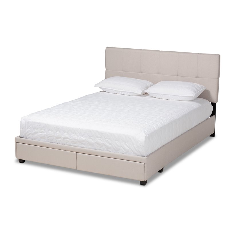 Baxton Studio Netti Fabric Tufted Platform Storage Queen Bed in Beige