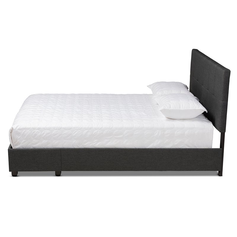 Baxton Studio Netti Fabric Tufted Platform Storage Queen Bed in Dark Gray