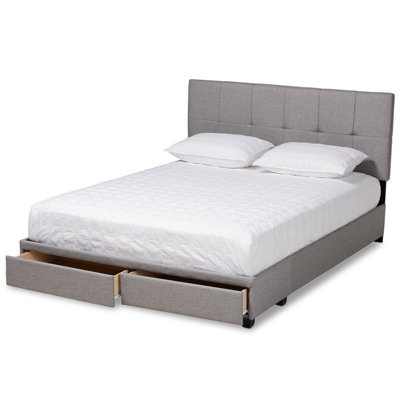 Baxton Studio Netti Fabric Tufted Platform Storage Queen Bed in Light Gray