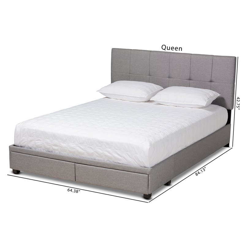 Baxton Studio Netti Fabric Tufted Platform Storage Queen Bed in Light Gray