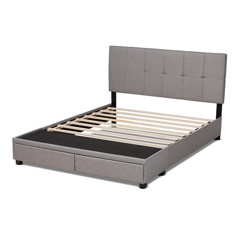 Baxton Studio Netti Fabric Tufted Platform Storage Queen Bed in Light Gray