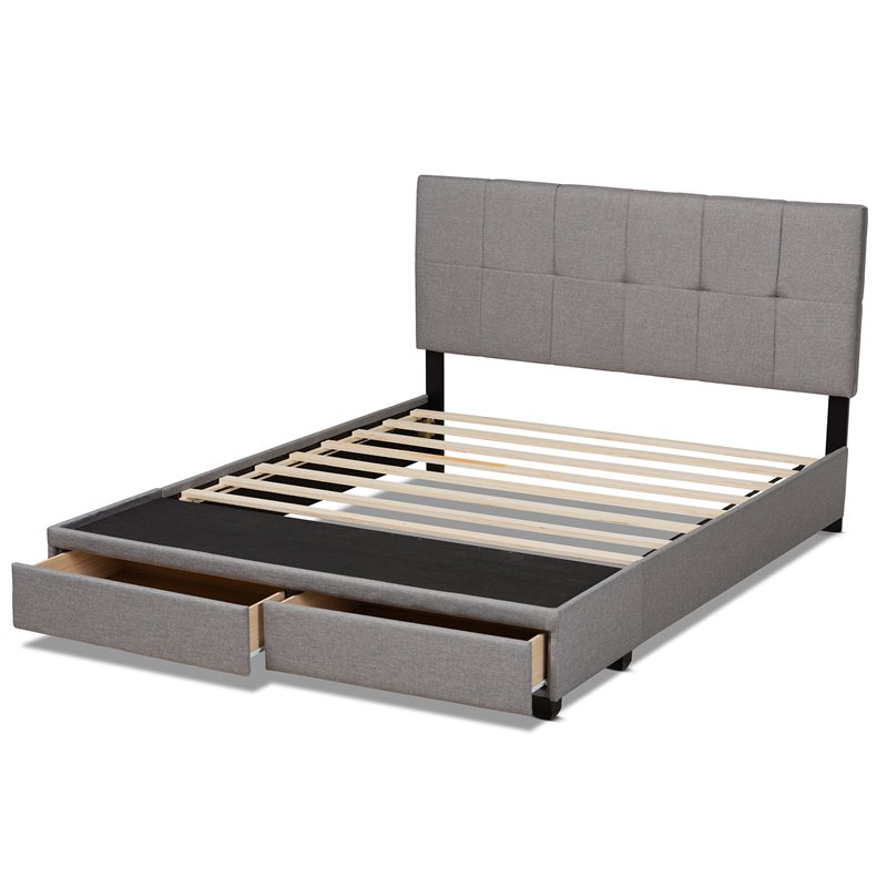 Baxton Studio Netti Fabric Tufted Platform Storage Queen Bed in Light Gray