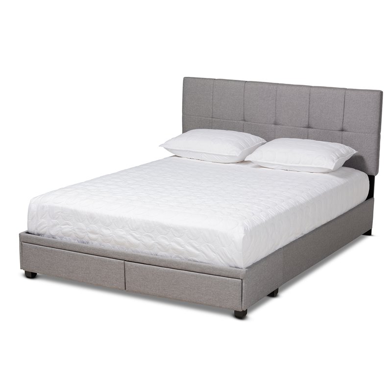 Baxton Studio Netti Fabric Tufted Platform Storage Queen Bed in Light Gray