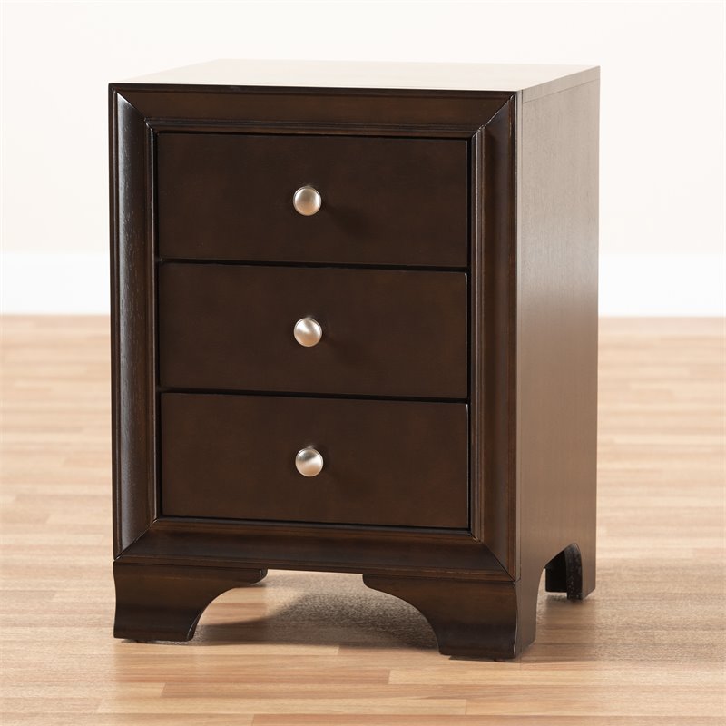 Baxton Studio Gordon 3Drawer Wood Nightstand in Dark Brown Cymax