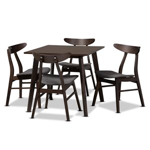 Baxton Studio Britte Upholstered Dark Oak 5-Piece Wood Dining Set in Dark Gray