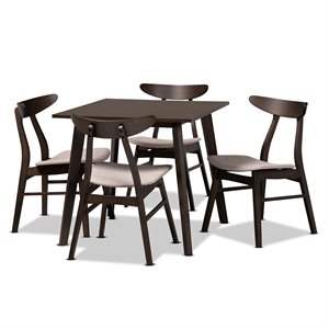 Baxton Studio Britte Upholstered Dark Oak 5-Piece Wood Dining Set in Beige