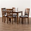 Baxton Studio Caron Upholstered Walnut Wood 5-Piece Dining Set in Gray