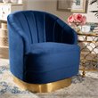 Baxton Studio Fiore Velvet and Brushed Gold Swivel Accent Chair in Royal Blue