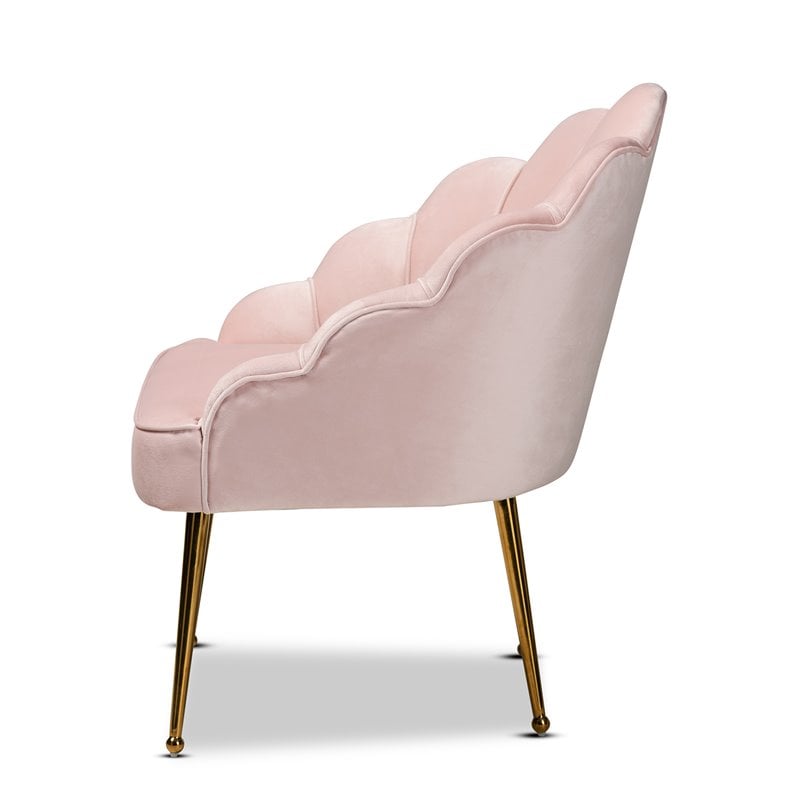 Baxton Studio Cinzia Velvet and Gold Finish Seashell Accent Chair in Light Pink