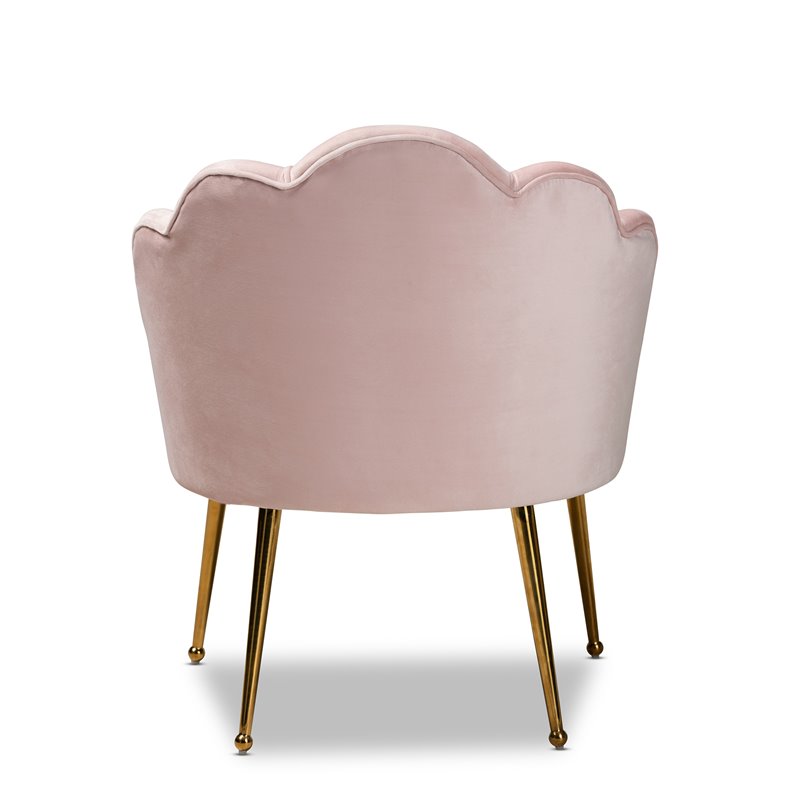 Baxton Studio Cinzia Velvet and Gold Finish Seashell Accent Chair in Light Pink