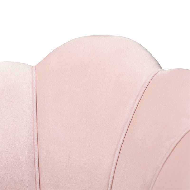 Baxton Studio Cinzia Velvet and Gold Finish Seashell Accent Chair in Light Pink