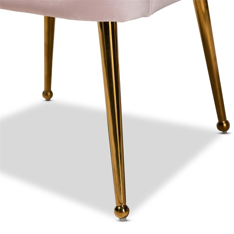 Baxton Studio Cinzia Velvet and Gold Finish Seashell Accent Chair in Light Pink