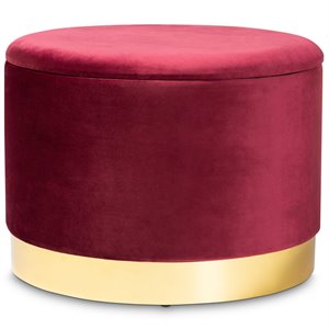 baxton studio marisa red velvet upholstered gold finished storage ottoman