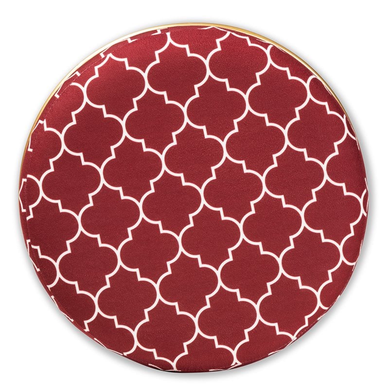 Baxton Studio Candice Red Quatrefoil Velvet Upholstered Metal Ottoman