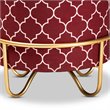 Baxton Studio Candice Red Quatrefoil Velvet Upholstered Metal Ottoman