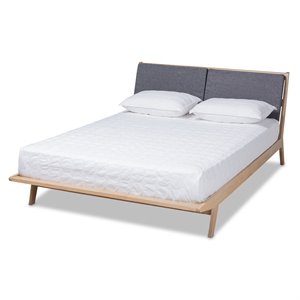 baxton studio emile queen size grey upholstered oak finished wood platform bed