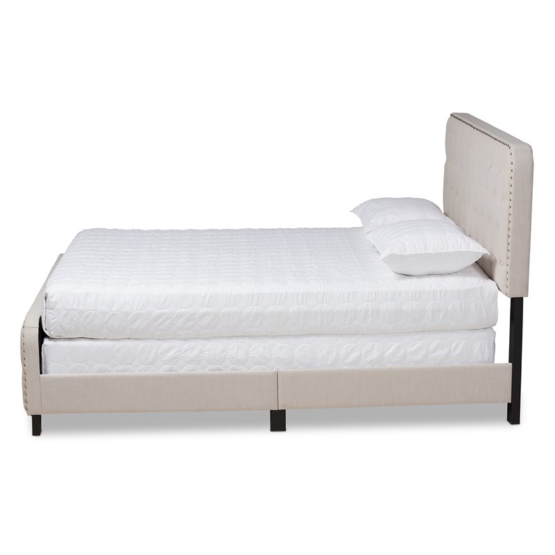 Baxton Studio Annalisa Full Size Beige Upholstered Button Tufted Panel Bed