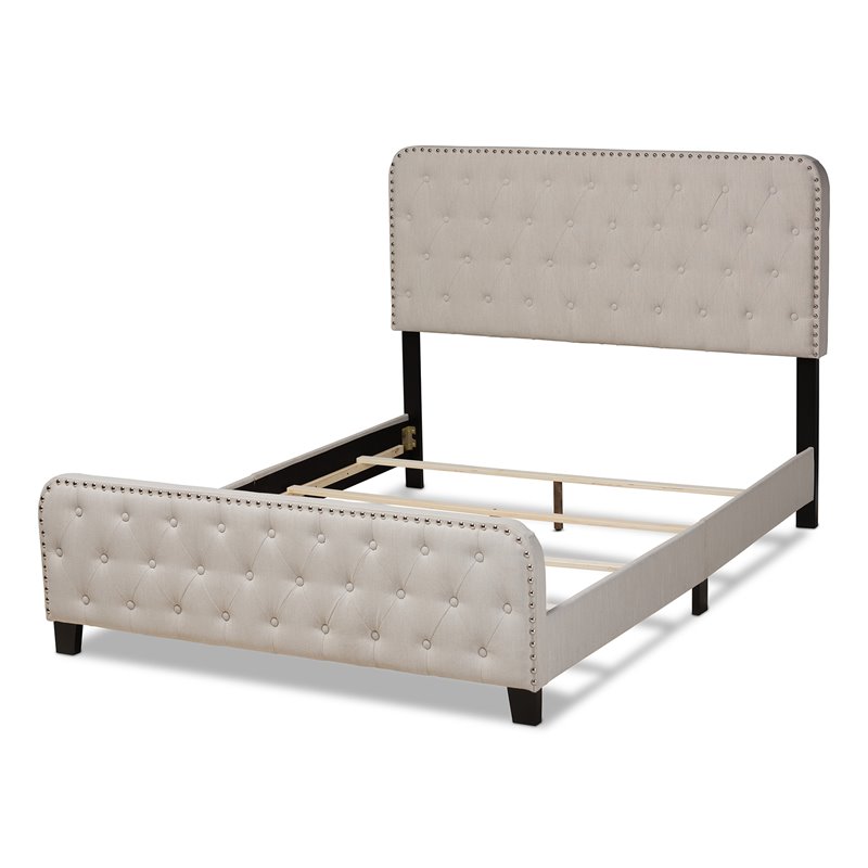 Baxton Studio Annalisa Full Size Beige Upholstered Button Tufted Panel Bed