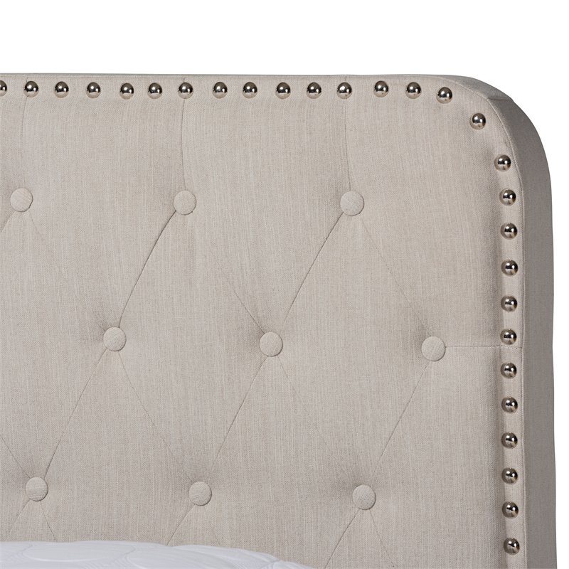 Baxton Studio Annalisa Full Size Beige Upholstered Button Tufted Panel Bed