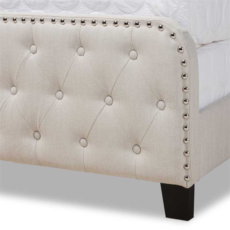 Baxton Studio Annalisa Full Size Beige Upholstered Button Tufted Panel Bed