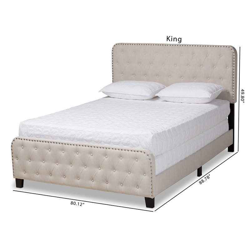Baxton Studio Annalisa Full Size Beige Upholstered Button Tufted Panel Bed