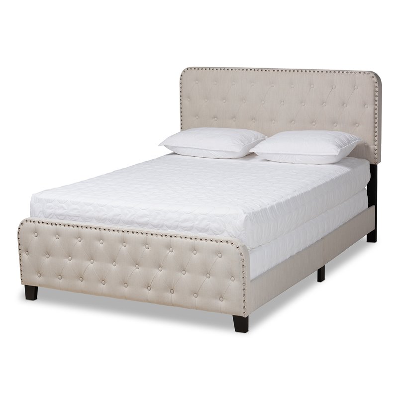 Baxton Studio Annalisa Full Size Beige Upholstered Button Tufted Panel Bed