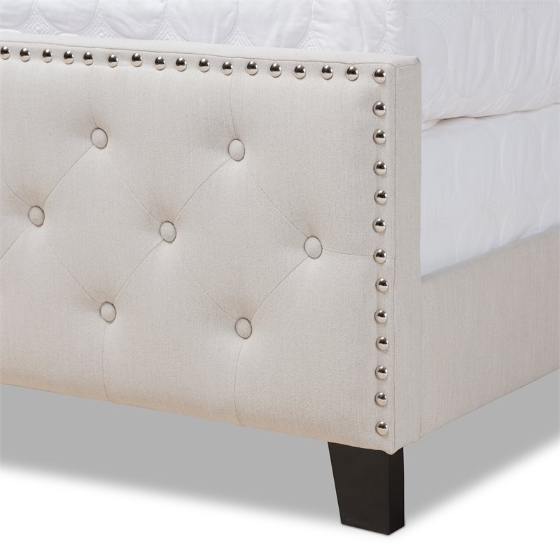 Baxton Studio Marion Full Size Beige Upholstered Button Tufted Panel Bed