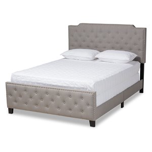 Baxton Studio Marion Queen Size Grey Upholstered Button Tufted Panel Bed