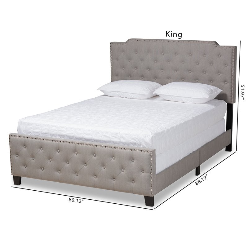 Baxton Studio Marion King Size Grey Upholstered Button Tufted Panel Bed