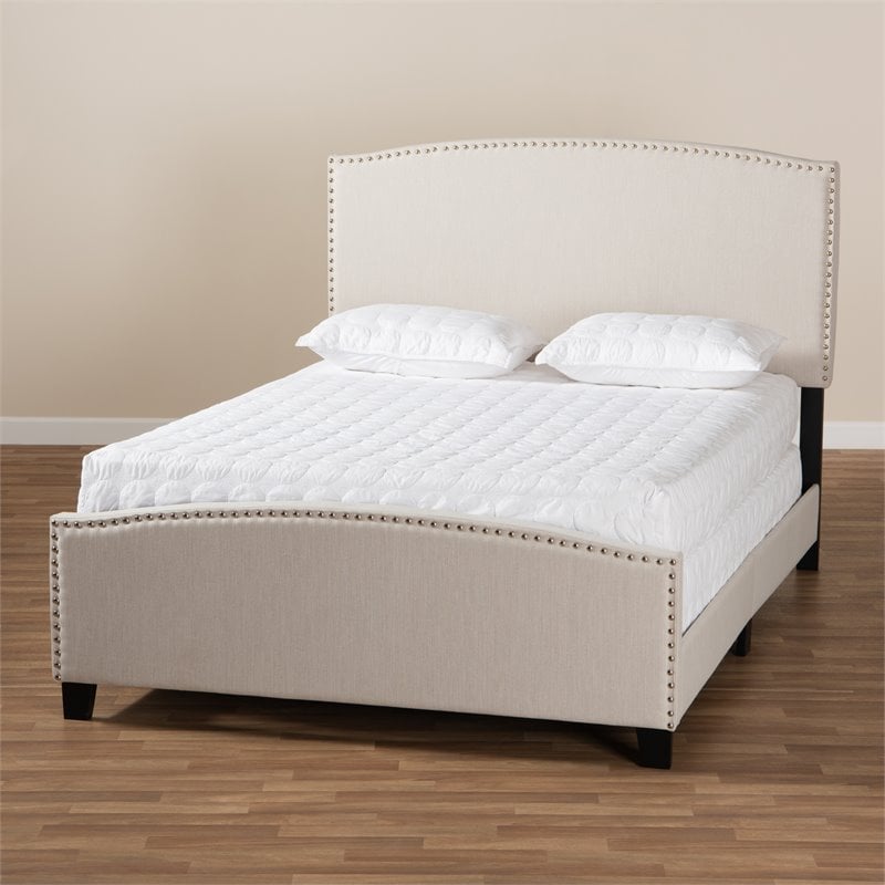 Baxton Studio Morgan King Size Beige Upholstered Panel Bed
