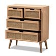 Baxton Studio Alina Medium Oak Finished Wood and Rattan 4-Drawer Accent Chest