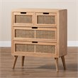 Baxton Studio Alina Medium Oak Finished Wood and Rattan 4-Drawer Accent Chest